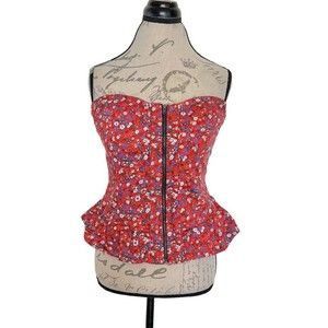 INC International Concepts Red Floral Strapless Blouse